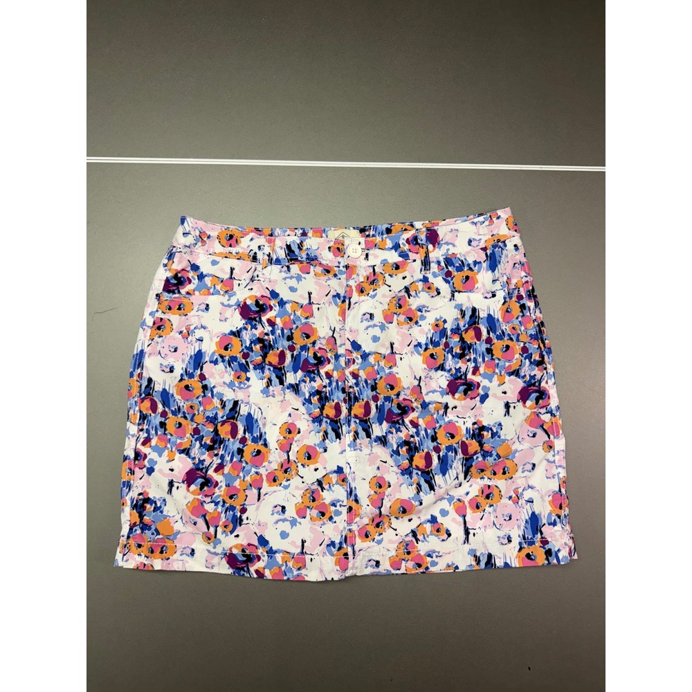 St Johns Bay Skort Womens 12 Floral Abstract Blue Orange Pink Cotton Blend Skirt